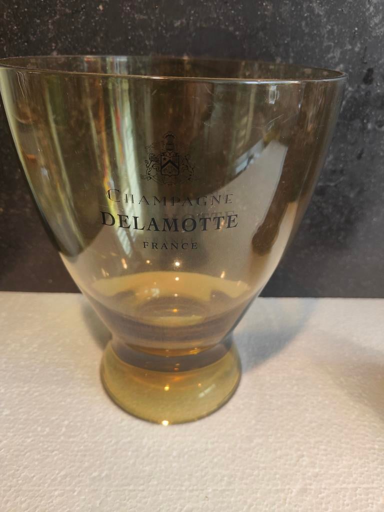 Champagne ijsemmer Delamotte, Flessenkoeler, Glas, Goud, Ophalen of Verzenden