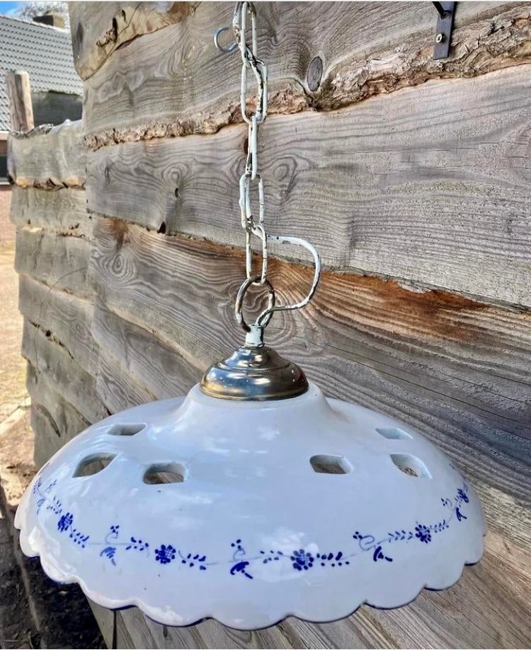 Landelijke porseleinen hanglamp - 33 cm diameter, Overige materialen, Gebruikt, Ophalen of Verzenden, Landelijk