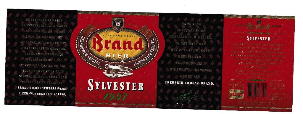 Bieretiket Brand Bier SYLVESTER  thte dec 98, Ophalen of Verzenden, Zo goed als nieuw, Overige typen, Overige merken