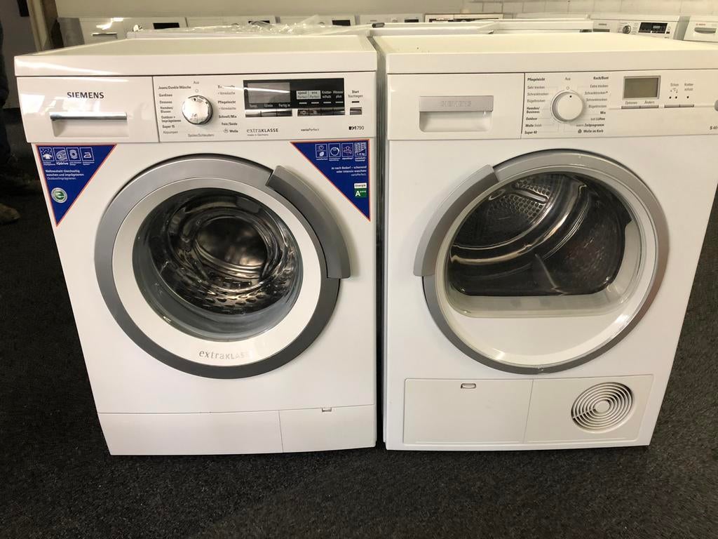 SET €450 Siemens Wasmachine + condensdroger MET GARANTIE, Ophalen, Minder dan 85 cm, Zo goed als nieuw, Kort programma