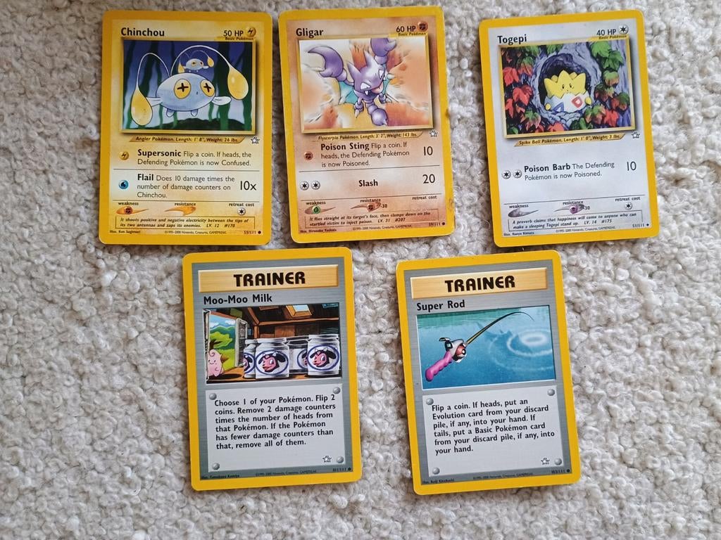 Setje oude neo Genesis base set pokemon kaarten, Ophalen of Verzenden, Gebruikt, Meerdere kaarten