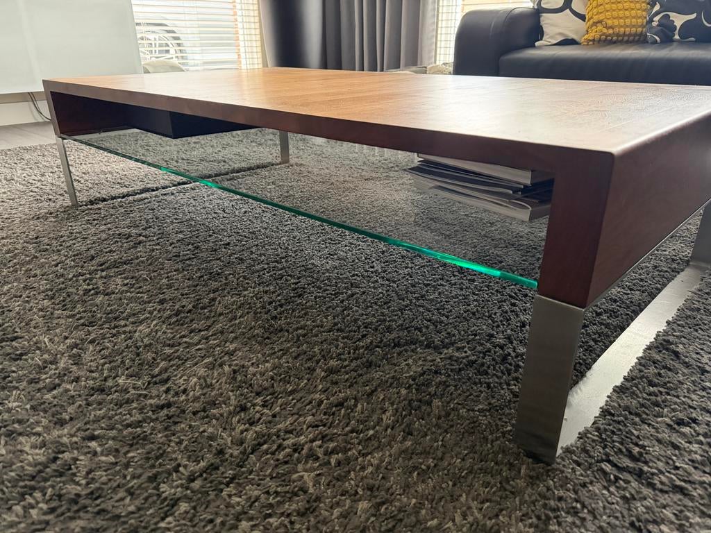 Leolux Aditi salontafel (Amerikaans noten), Gebruikt, 100 tot 150 cm, Modern, Minder dan 50 cm