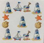 Borduurwerk, zijde, strand, vuurtoren, zeester, vintage, Ophalen, Gebruikt, Handborduren, Overige typen