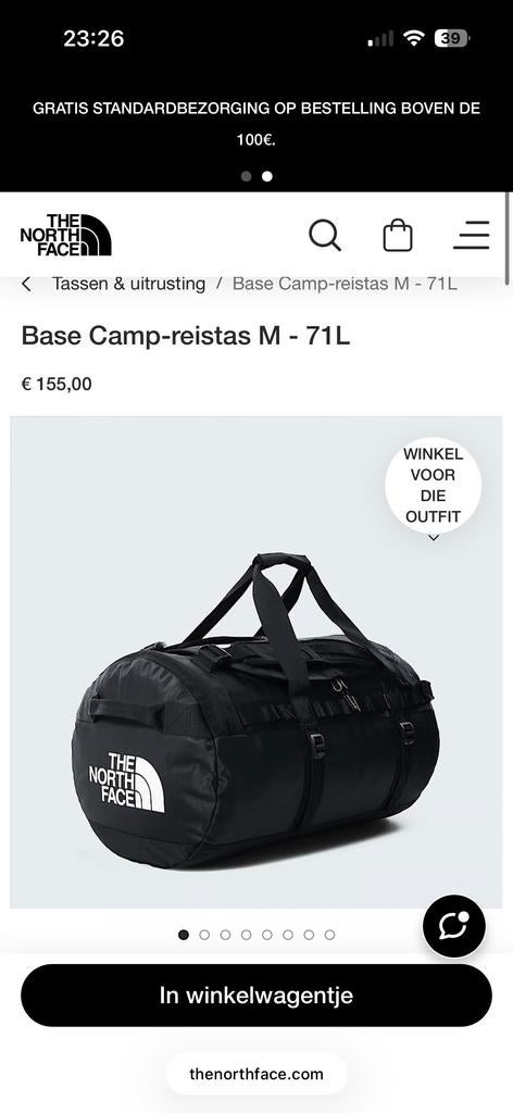 The North Face Base Camp Reistas M Zwart 71L NIEUW, Ophalen of Verzenden, Nieuw, Zwart, 30 cm of meer
