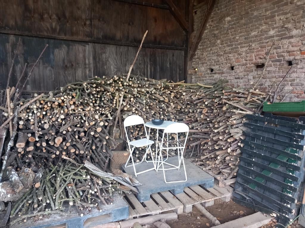 Grote hoeveelheden dun  haardhout, diverse houtsoorten, 3 tot 6 m³, Ophalen, Overige houtsoorten, Blokken