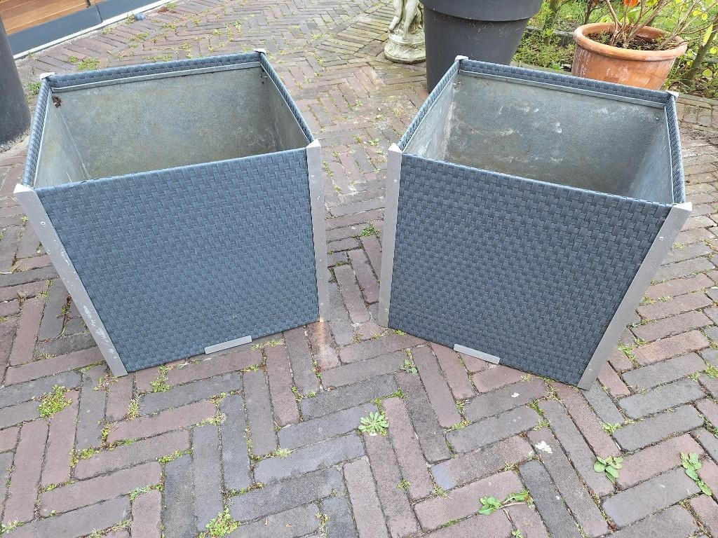 2 Rattan Art (rotan) plantenbakken  voor buiten, Tuin en Terras, Ophalen, Kunststof, Minder dan 60 cm, Vierkant