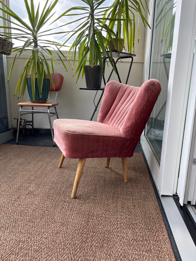 Originele jaren '60 cocktail fauteuil - Zalmroze velours, Ophalen