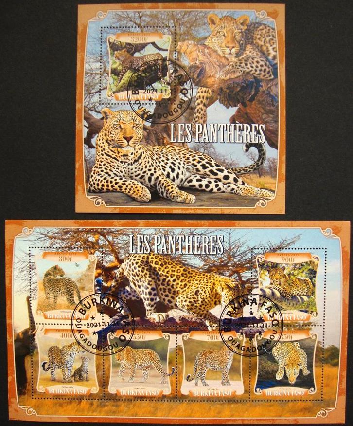 - 782 - 2 Blokken met Panters., Postzegels en Munten, Postzegels | Thematische zegels, Gestempeld, Dier of Natuur, Verzenden