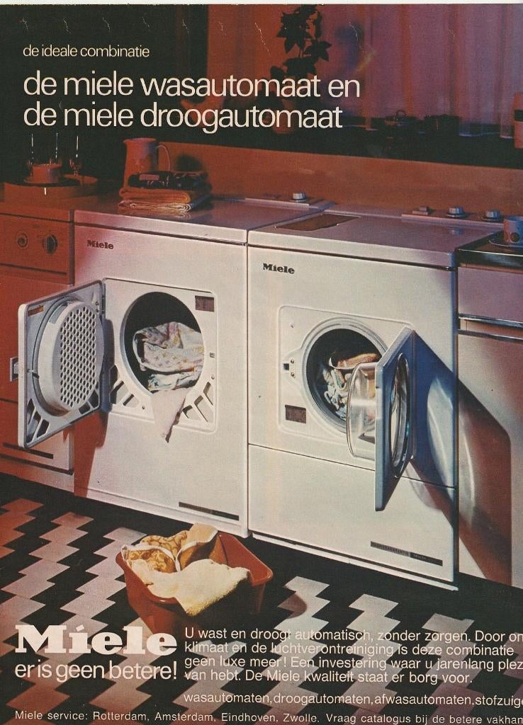 Retro reclame 1971 Miele wasmachine en droogautomaat, Verzamelen, Retro, Verzenden, Overige typen