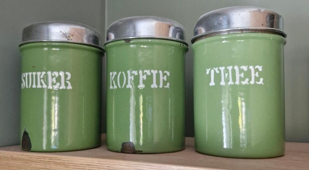 Emaille voorraadpotten en theepot, koffiepot en meer Vintage, Antiek en Kunst, Ophalen