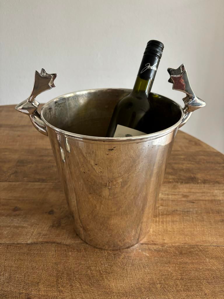 Verzilverde wijn-/champagnekoeler met hertenkoppen, Ophalen of Verzenden