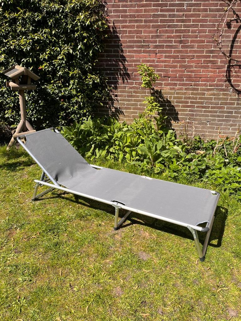 Opvouwbaar ligbed - Grijs aluminium/textileen, Ophalen, Aluminium, Verstelbaar
