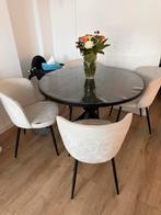 ALLES MOET WEG!!!Mangohouten eettafel met 4 Richmond stoelen, Gebruikt, 100 tot 150 cm, Rond, Ophalen of Verzenden