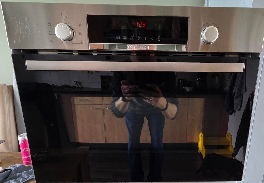 Bosch combi magnetron/oven met hete lucht en dubbele grill, Zo goed als nieuw, Oven met grill, Inbouw, Draaiplateau