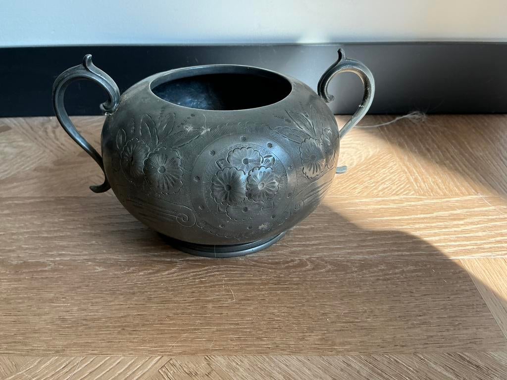 Tinnen bewerkte suikerpot, Antiek en Kunst, Ophalen