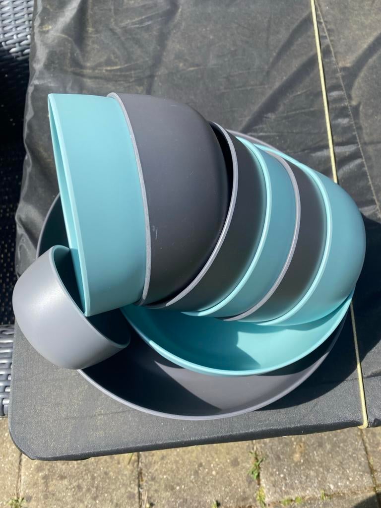 Albert Heijn plastic buitenservies lichtblauw grijs, Huis en Inrichting, Keuken | Servies, Ophalen, Overige materialen, Gebruikt