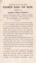 Bavel Elisabeth 1880 Tilburg 1953, Ophalen of Verzenden, Bidprentje