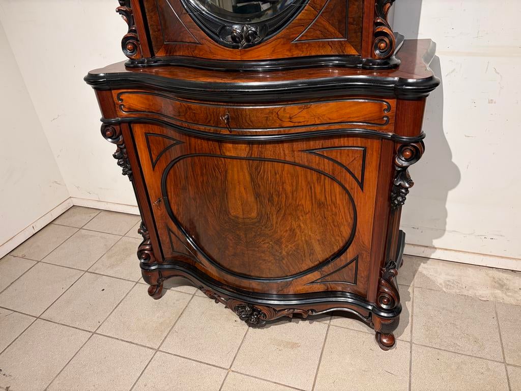 Mahonie Willem lll bonheur met kuif en rollen, Antiek en Kunst, Antiek | Meubels | Kasten, Ophalen