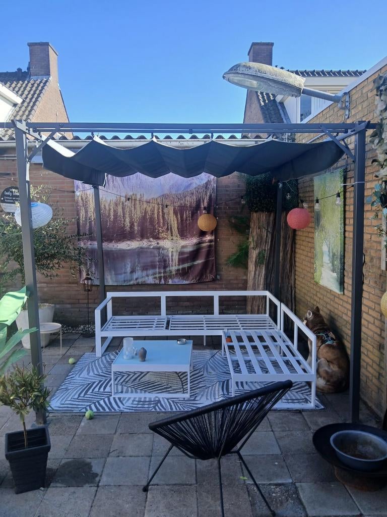 Party tent overkapping ijzer met schuifdoek zgan, Tuin en Terras, Partytenten, Ophalen, Zo goed als nieuw, Minder dan 5 meter