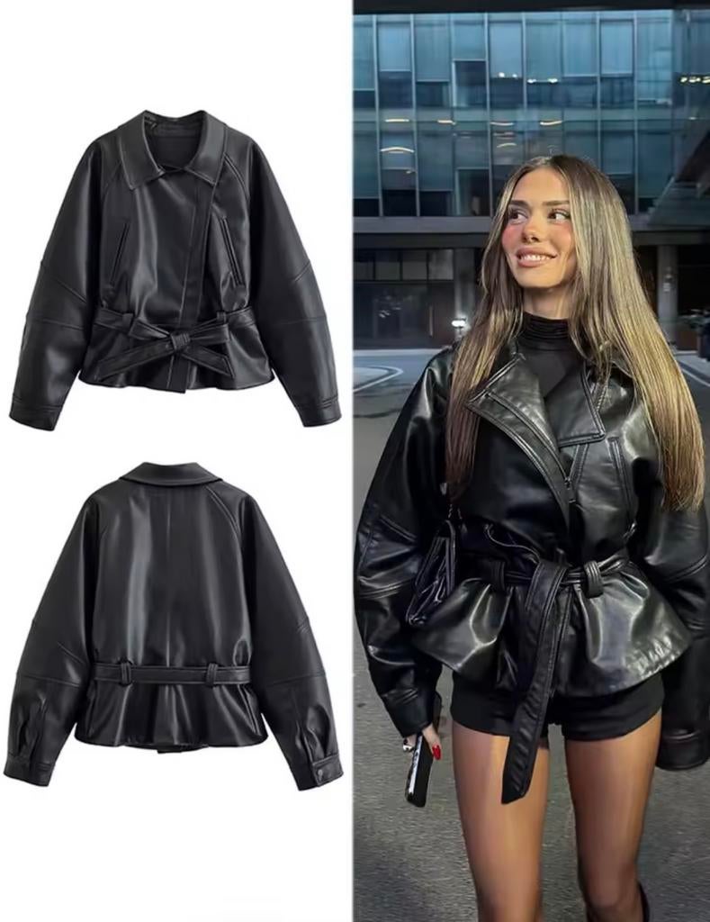 Zwarten leren jas, Kleding | Dames, Jassen | Zomer, Ophalen of Verzenden, Nieuw, Maat 38/40 (M), Zwart