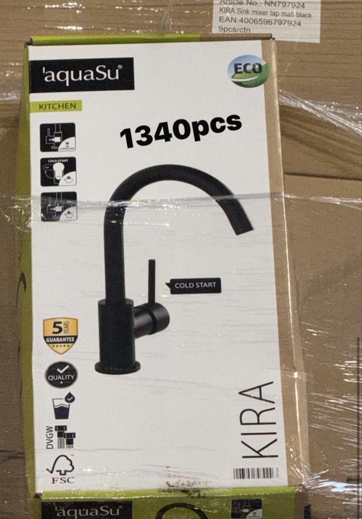 Partij 1340x aquaSu KIRA Keukenkranen Mat Zwart Nieuw, Doe-het-zelf en Verbouw, Sanitair, Nieuw, Kraan, Ophalen of Verzenden