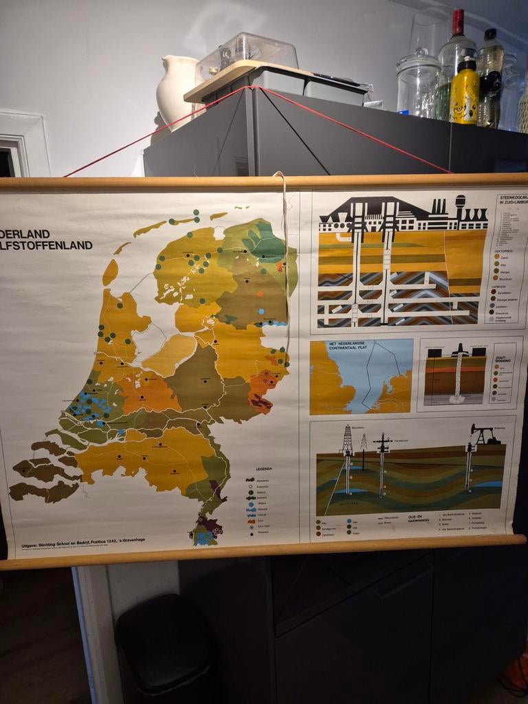Schoolplaat landkaart, Antiek en Kunst, Antiek | Schoolplaten, Ophalen, Aardrijkskunde
