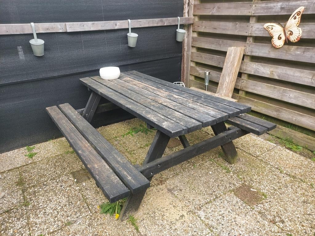 Grote picknick tavel 4/6 persoons incl kussens, Ophalen of Verzenden, Gebruikt, Rechthoekig, Hout