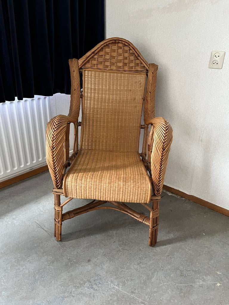 Prachtige grote rotan/rieten stoel, Antiek en Kunst, Curiosa en Brocante, Ophalen
