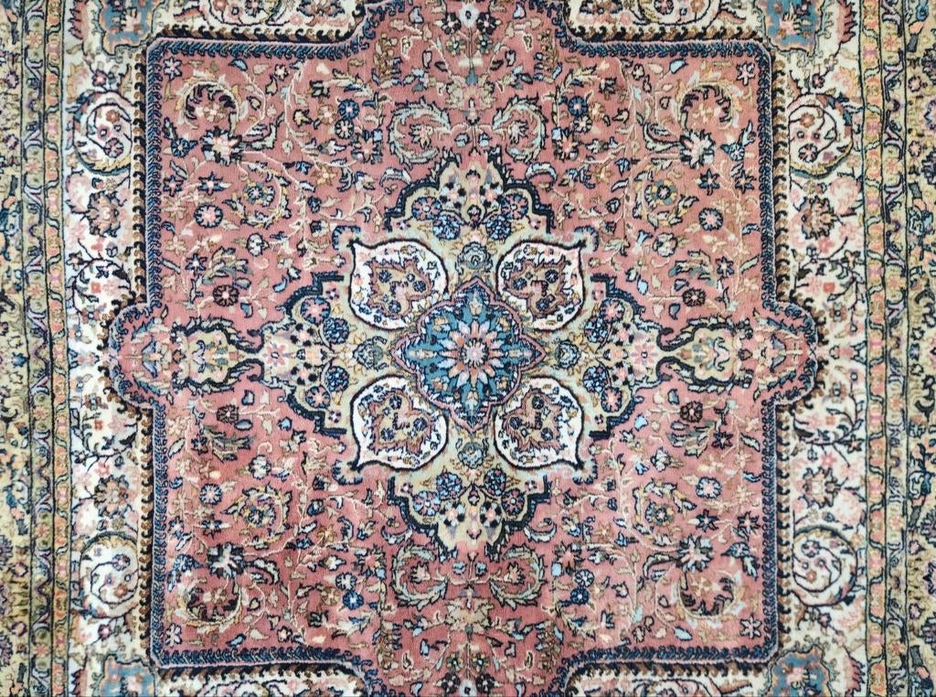 Handmade Persian wool Kirman carpet square pink 188x188cm, Persian Perzisch vintage oosters hype, 150 tot 200 cm, Vierkant, Ophalen of Verzenden