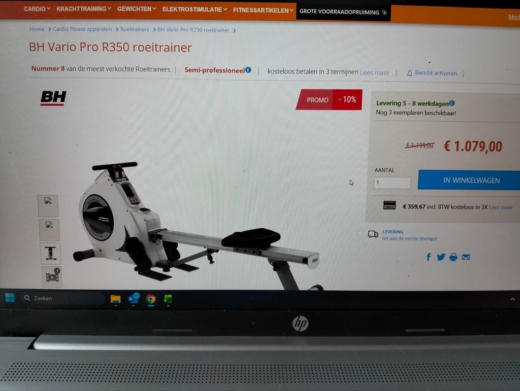 BH Vario PRO R350 Roeitrainer, Ophalen, Gebruikt, Benen, Roeitrainer