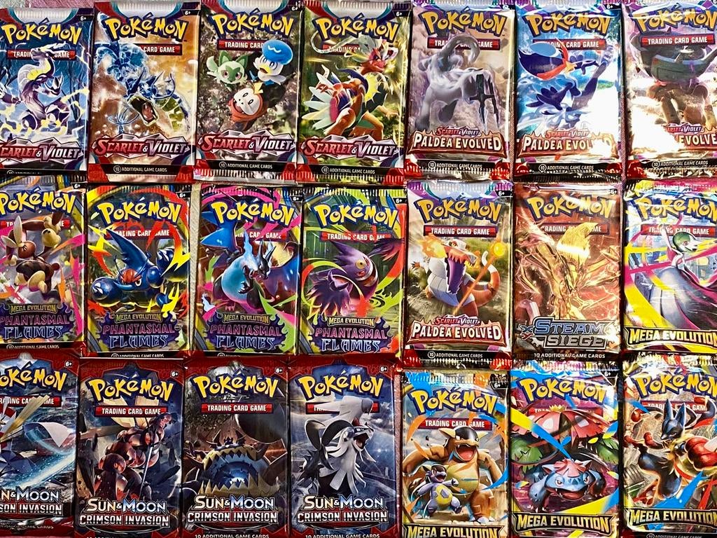 Pokemon TCG booster packs Scarlet Violet Sun Moon Mega, Ophalen of Verzenden, Nieuw, Booster