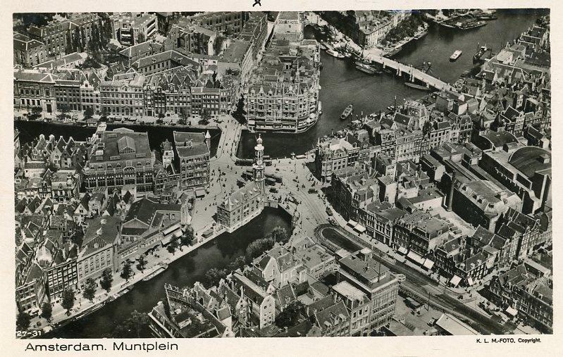 AMSTERDAM – Luchtfoto Muntplein 1932 (DR062), Verzamelen, Ophalen of Verzenden, 1920 tot 1940, Gelopen, Noord-Holland