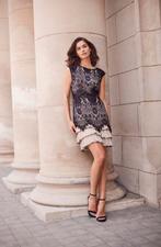 Frank Lyman luxe stijlvolle jurk zwart beige kant ruches 46, Kleding | Dames, Overige kleuren, Verzenden, Maat 46/48 (XL) of groter