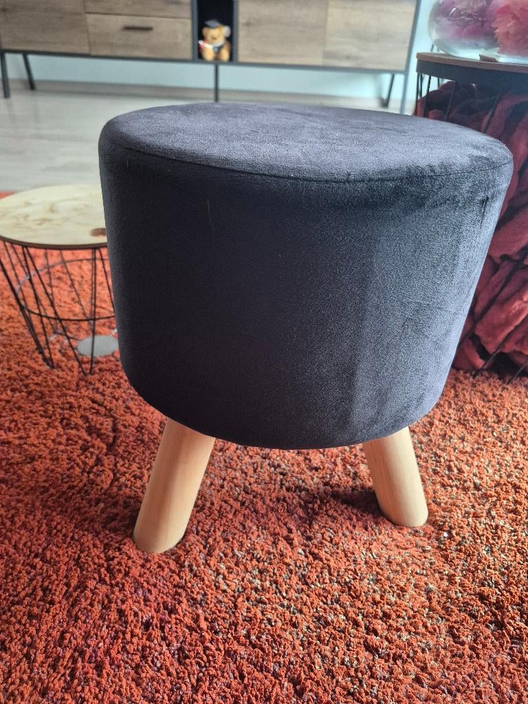 Zwart Velvet Voetenbankje Poefje 36x28cm, Minder dan 50 cm, Rond, Minder dan 50 cm, Ophalen of Verzenden