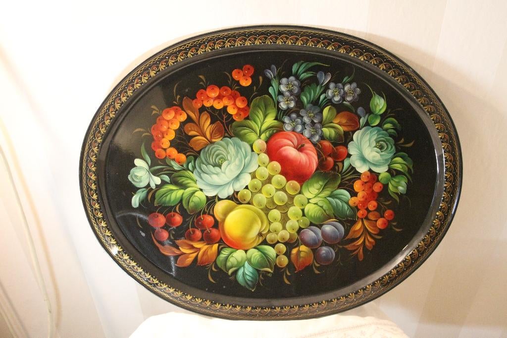 Zhostovo dienblad, Ophalen, Zo goed als nieuw, Ovaal, Metaal