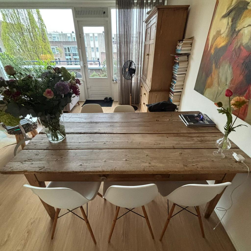Antieke grenen houten eettafel, Huis en Inrichting, Tafels | Eettafels, Gebruikt, Vijf personen of meer, 150 tot 200 cm, Grenenhout