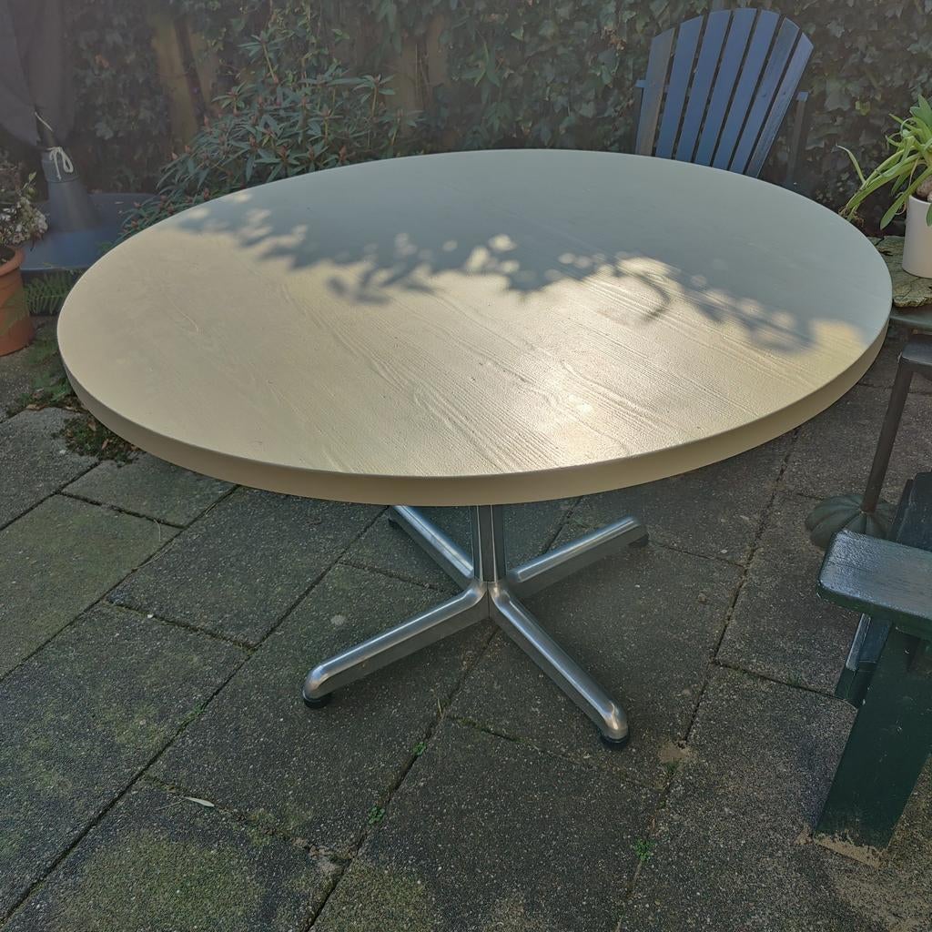 Ronde eettafel, warm beige houten blad 120 cm., Huis en Inrichting, Ophalen, Grenenhout, Rond, 100 tot 150 cm