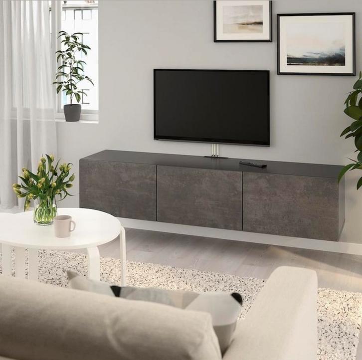 IKEA Besta TV-meubel (marmer look) zwevend met beugels, Huis en Inrichting, Kasten | Televisiemeubels, Zo goed als nieuw, Minder dan 100 cm