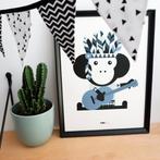 Kinderposter Poster Indiaan Aap Blauw A3 ANNIdesign, Rechthoekig Staand, Nieuw, Ophalen of Verzenden, A1 t/m A3