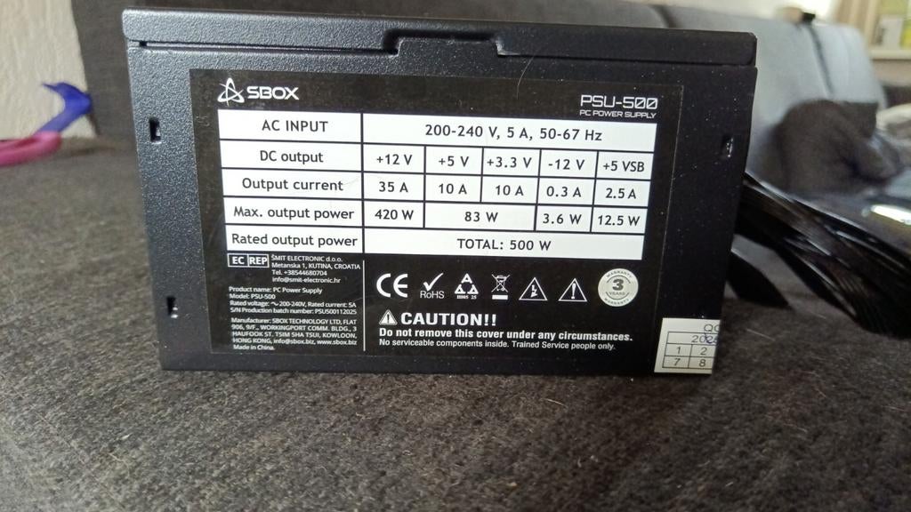 SBOX PSU-500 PC voeding 500W, Ophalen of Verzenden, Nieuw