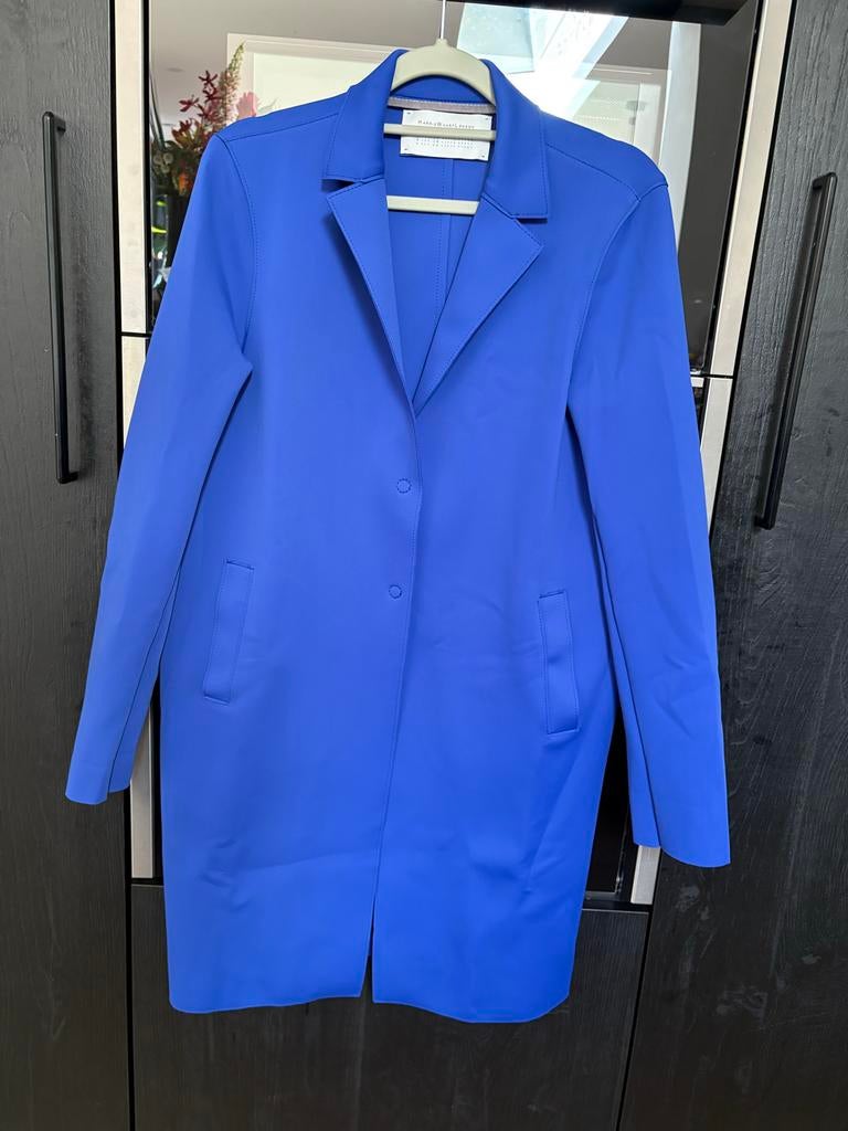 Harris Wharf London Neopreen mantel kobaltblauw (Pauw), Ophalen of Verzenden, Zo goed als nieuw, Maat 38/40 (M), Blauw