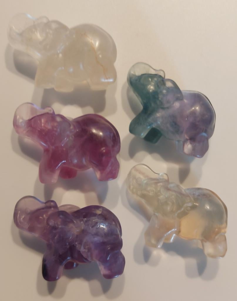 Prachtige Fluoriet Olifanten Kudde 5 stuks! (Edelstenen), Ophalen of Verzenden
