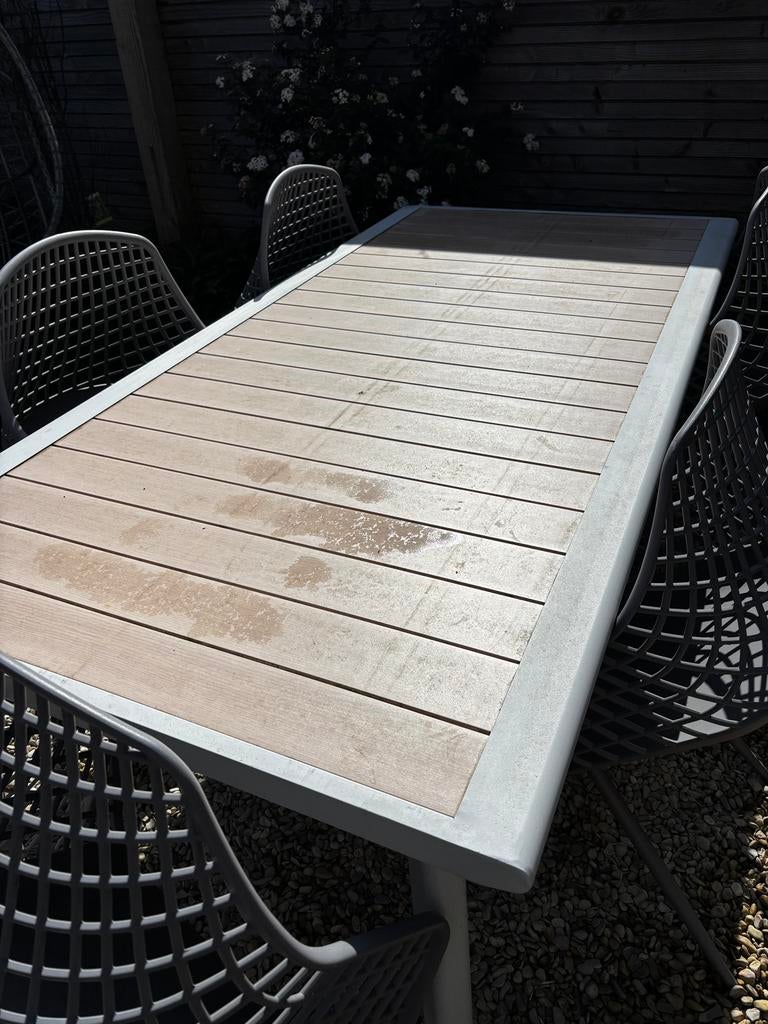 Tuintafel aluminium 2 jaar oud 100 x 200, Ophalen, Zo goed als nieuw, Rechthoekig, Aluminium