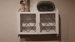 Wit Brocante Vitrinekastje Hangend Glas in Lood, Ophalen, Met deur(en), Glas, 50 tot 100 cm