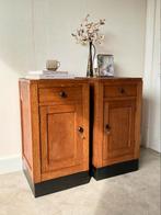 Set van 2 Amsterdamse school art deco nachtkastjes vintage, Ophalen, Gebruikt, Hout, 70 cm of meer