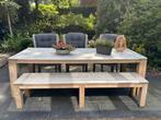 Complete ROUGH dining tuinset met bankje 6 zitplaatsen, Tuin en Terras, Ophalen, Bank, 6 zitplaatsen, Teakhout
