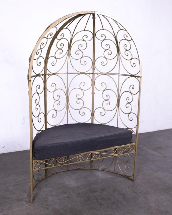 Prieel bank met kussen goud, Huis en Inrichting, Stoelen, Gebruikt, Drie, Metaal, Stof, Grijs, Ophalen
