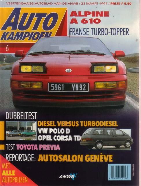 Autokampioen 6 1991 : Alpine A610 Turbo - Toyota Previa - VW, Boeken, Auto's | Folders en Tijdschriften, Gelezen, Algemeen, Ophalen of Verzenden