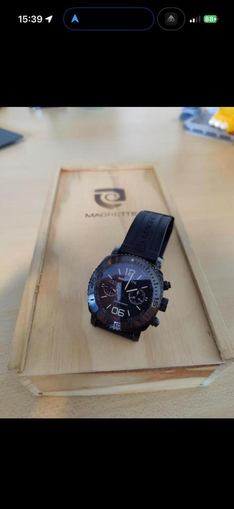 Zwarte Magrette horloge 44mm, Sieraden, Tassen en Uiterlijk, Horloges | Heren, Zo goed als nieuw, Polshorloge, Overige merken