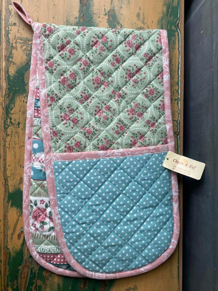 Dubbele ovenwanten ovenhandschoen rozen pannenlappen, Antiek en Kunst, Curiosa en Brocante, Ophalen of Verzenden